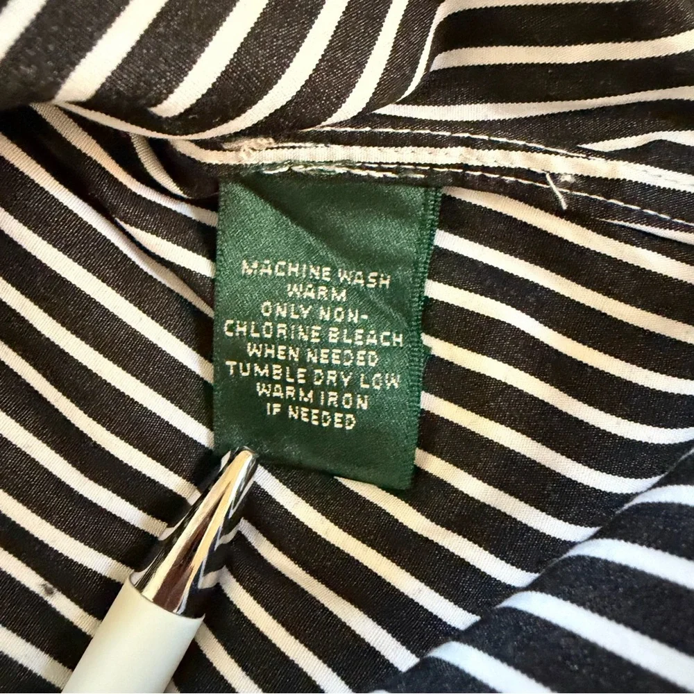 Ralph Lauren Women’s Black White Striped Long Sleeve Button Up Shirt Size XL - Picture 7 of 9